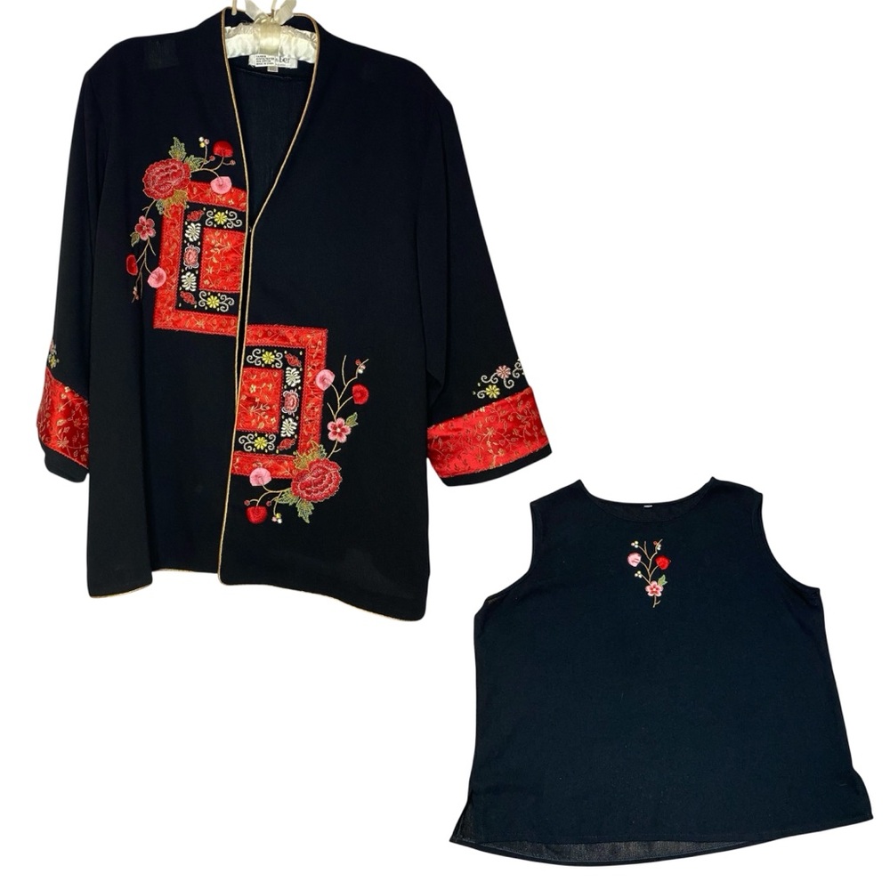 New Member Asian Embroidered 3/4 Sleeve Jacket with Matching Sleeveless Top